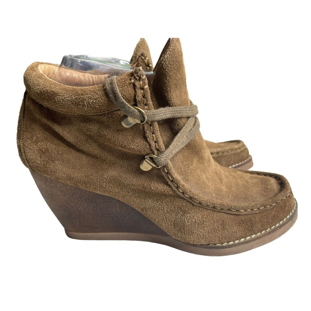 Very Volatile Moby Women's Brown Leather Lace Up Wedge Heel Boots Size US 8